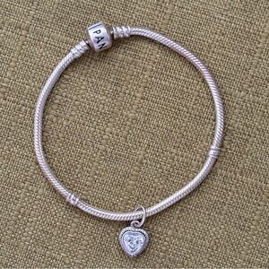 Pandora Snake Chain Bracelet With Heart Charm